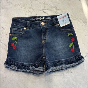 Cat & Jack Dark Blue Denim Shorts with Cherry Embroidery